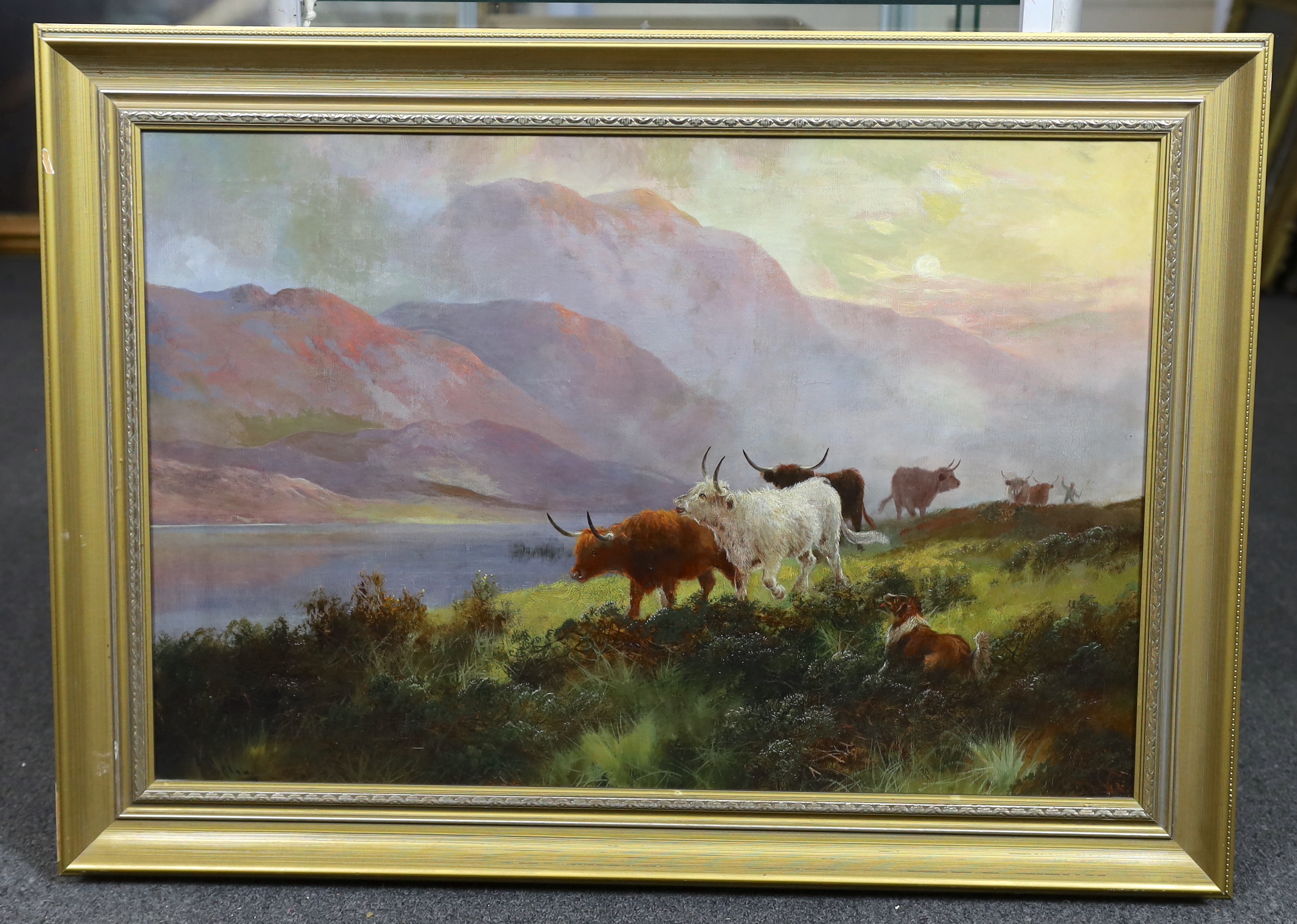 Henry R. Hall (British, 1859-1927), 'Gathering up the Cattle, Sunset Loch Eid', oil on canvas, 50 x 75cm